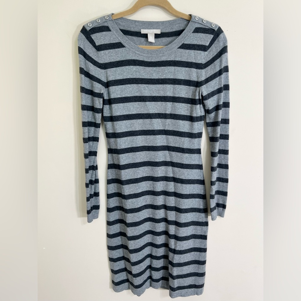 BANANA REPUBLIC Women’s Long Sleeve Striped‎ Sweater Midi Dress Chic Cozy Preppy